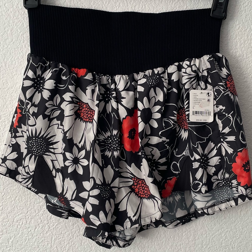 FP Movement by Free People Black Floral Athletic Shorts with Red Accents